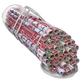 Primode Wrapping Paper Storage Bag, Gift Wrap Organizer, Fits 40 Inch Long Rolls, Hold Up to 24 Rolls, Heavy Duty Clear PVC Bag with Top and Side Handles (White)