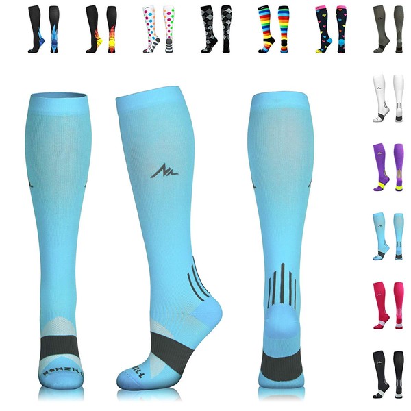 NEWZILL Men & Women's Compression Socks for Athletic, Nurses, Shin Splints, Maternity & Flight Travel, Carolina Blue - Small (1 pair)