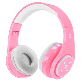 Kids Wireless Bluetooth headphones Volume Limited 85db/110db Stereo Sound Over-Ear Foldable Lightweight Children headphones with Mic SD Card Slot up to 16 hours play time for Boys Girls Adults (Pink)