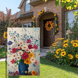 Spring Summer Mason Jar Colorful Flowers Garden Flag for Outside 12x18 Inch Double Sided Burlap Small Daisy Floral Farmhouse Holiday Outdoor Yard Flag Home Decorations