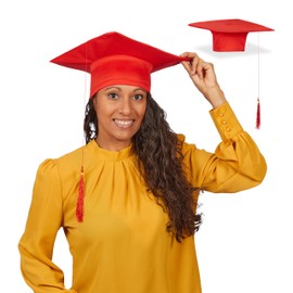 Relaxdays Graduate Hat Set of 2 Graduate Hat with Tassel for Graduation, Bachelor's & Master's Degree, Graduation Hat, Red