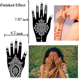 Xmasir 14 Piece India Henna Tattoo Stencil Set for Women Girls Hands Finger Body Paint Glitter Tattoo and Air Brush Tattoo Temporary Tattoo Stencils