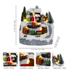 Christmas Decorations Village House Resin Collectible Building Figurines Revolving Train Musical Snow Globe 8 Music for Vintage Christmas Decor (Santa)
