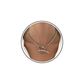 Wendalern Gothic Snake Choker Necklace Silver Serpent Pendant Necklace Snake Shaped OT Toggle Clasp Necklace Punk Cuban Link Chain Animal Statement Necklace Hip Hop Jewelry for Women and Girls
