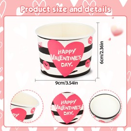 HOWAF 24pcs Valentine's Day Party Supplies Ice Cream Bowls, Valentine Day Disposable Treat Snack Cups for Sundae Hot or Cold Food Happy Valentine's Day Paper Party Cup 8 oz Paper Yogurt Dessert Bowls