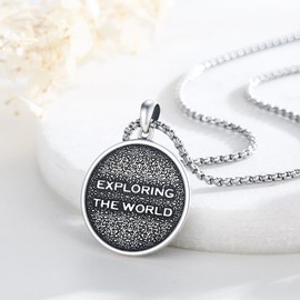 Aututer Compass necklace 925 Sterling Silver Exploring The World Necklace Graduation Necklace Arrow Necklace Inspirational Necklace for Women Compass Jewelry for Girls Graduation Gift, S925 Sterling