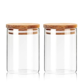 Labina Qtip Holder Glass Bathroom Organizer Storage Canisters with Wooden Lid, 10oz Jar for Cotton Balls Swabs Dispenser and Bathroom Essentials(2 Pack)
