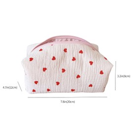 ZUNUONUO Handmade Quilted Cotton Makeup Bag for Women - Cute Cosmetic Pouch, Travel Toiletry & Make Up Organizer, Coquette Aesthetic Skincare Bag, Travel Essentials, Sweet Heart, Coquette