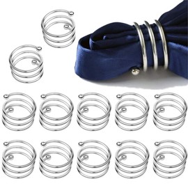 Techson Napkin Rings Set of 6, Dinner Leaf Napkin Buckle Holder, Handmade Natural Metal Adornment, Party Gatherings Wedding Table Decor (Silver, Spiral, 12 PCS)