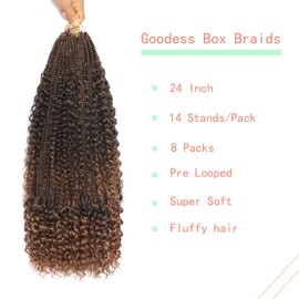 Goddess Box Braids Crochet Hair 24Inch 8 Packs Boho Crochet Braids Crochet Boho Box Braids With Curls Boho Braids Crochet Hair For Black Women Crochet Braids Pre Looped T30