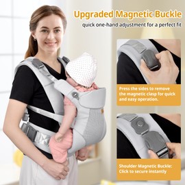 CUBY Baby Carrier Newborn to Toddler, Breathable Baby Front Carrier with Adjustable Neck Support - Hands Free Newborn Toddler Carriers for Travel Outdoor up to 40lbs (Black) (Light Gray)