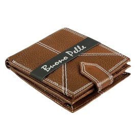 Buono Pelle RFID Blocking Mens Designer Genuine Real Leather Wallet with Large Zip Coin Pocket/Pouch Gift Boxed (Tan)