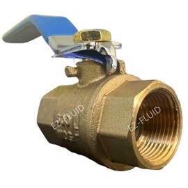 EZ-Fluid 1/2" Threaded Brass Ball Valve Full Port Female Water Stop Shut Off,Heavy Duty LF,Quarter Turn,Blue Handle (1-Pack)