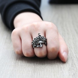 HZMAN Medusa Ring for Men Women Stainless Steel Gothic Punk Gorgon Ring Retro Greek Mythology Medusa Snake Rings Jewelry Gift (Size,11)