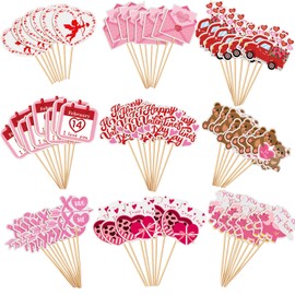 SANNIX 72Pcs Valentines Day Cupcake Toppers Decorations Happy Valentines Day Cupcake Topper Pink Red Valentine Picks for Valentine's Day Wedding Engagement Party Decorations(9 Design)