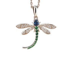 Women's Sterling Silver Dragonfly Necklace, Statement Enamel Rhinestone Blue Dragonfly Necklace Pendant Gifts for Women Nature Lover Jewelry