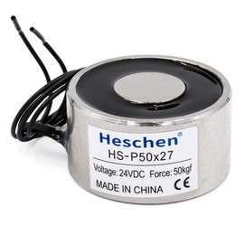 Heschen Electromagnet Solenoid Silver Round P50*27 DC 24V 50kg OD 50mm M4 Thread Size 23cm Cable Length