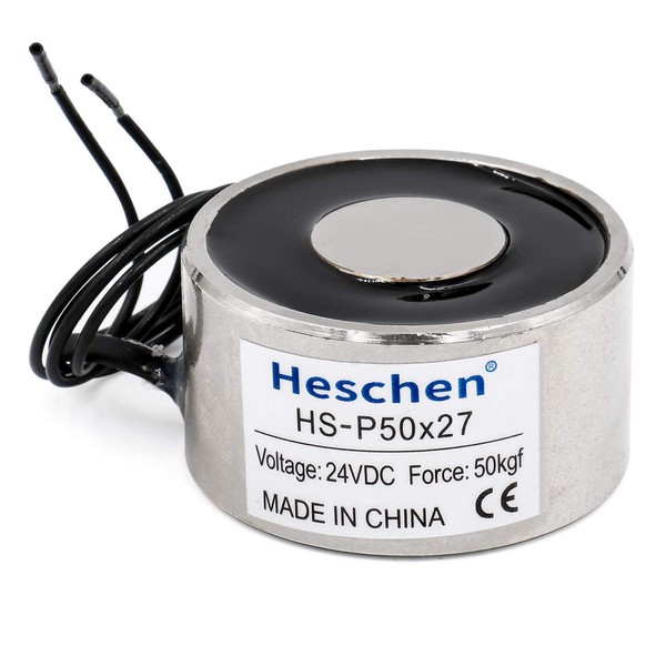 Heschen Electromagnet Solenoid Silver Round P50*27 DC 24V 50kg OD