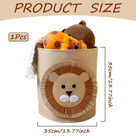1Pcs Cute patterns 35cm*35 of cmtoy basket, Generic Foldable Animal Print Brown Nursery Storage Basket, Applicable to for Kids Toys Room, Easy Carry Handles - Toy Box for Children's Room (lions)