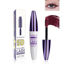 Burgundy Mascara Waterproof, Colored Mascara Volume and Length, Long Lasting Smudge-Proof Voluminous Mascara for Eyelashes, Lengthening 5D Thick Fiber Lash Mascara, No Flaking or Clumping Women Makeup