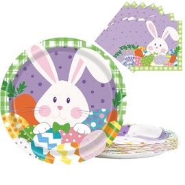 LDFDRT 40 pcs Happy Easter Paper Plates Disposable 9 inch 20 pcs Dessert Party Plates & 20 pcs Napkins Eggs Bunny Tableware for Easter Kids Adult Party Decorations (9INCH+napkins)