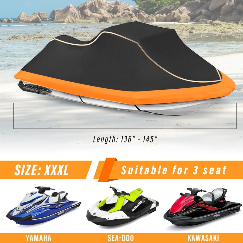 CoukouCover Jet Ski Cover, Heavy Duty Waterproof Jetski Covers, 3