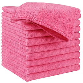 HIDMD Microfiber Cleaning Cloth, All-Purpose Microfiber Towels, Cleaning Rags Dish Cloths Super Absorbent Fast Drying Cleaning Cloths 30cm x 30cm 10Pack Pink