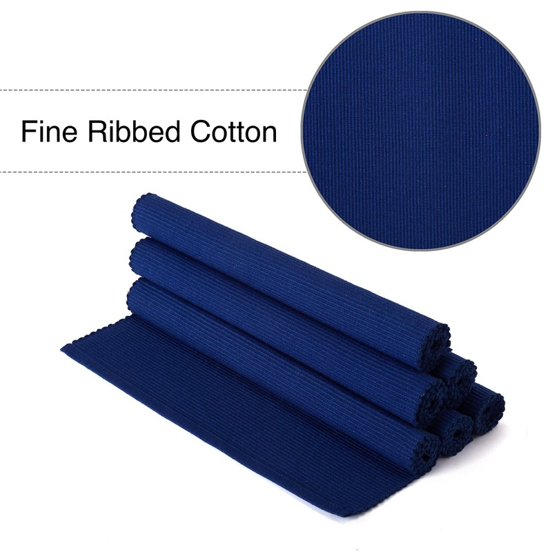 Encasa Ribbed Table Placemats (Set of 6) - Solid Blue