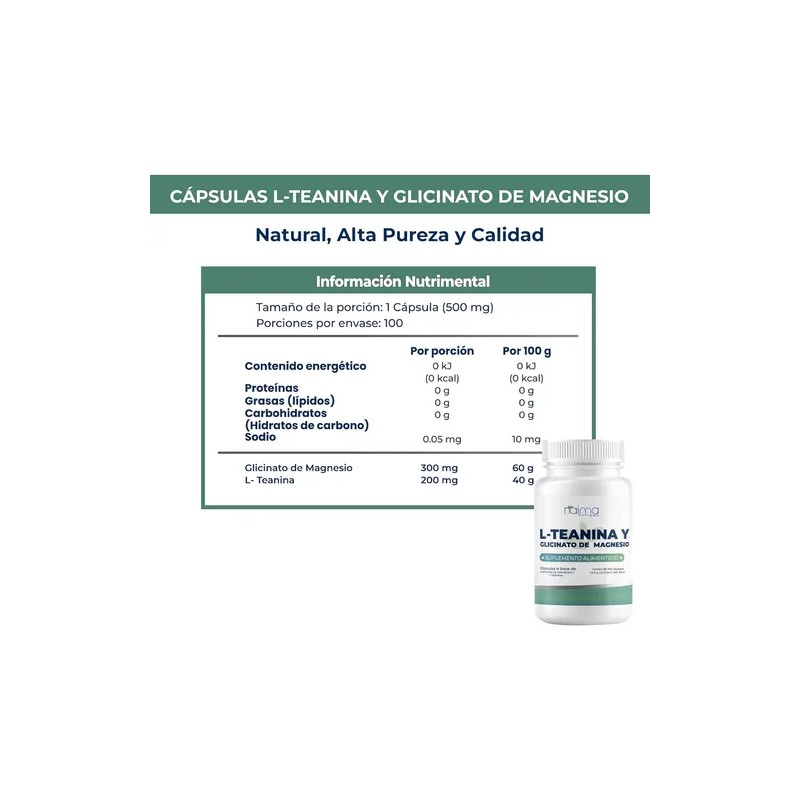 L- Teanina Y Glicinato De Magnesio 500 Mg -200 Cápsulas