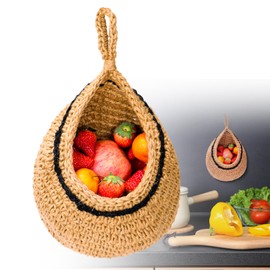 LAOJU Hanging Wall Baskets Boho Kitchen Hanging Basket Teardrop Vegetable Fruits Storage Baskets with Hook Decorative Planter Jute Hanging Baskets for Tomato Potato and Onion Organizing