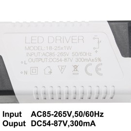 uxcell LED Driver 18-25W Constant Current 300mA High Power AC 85-265V Output 54-87V DC Connector External Power Supply LED Ceiling Lamp Transformer 2Pcs