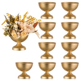Sziqiqi Urn Vases for Wedding Centrepiece - 6in High Gold Metal Vase Set of 10 Small Vintage Flower Arrangement Pots for Table Centrepieces Elegant Hammered Vase for Christmas Anniversary Party