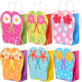 MotiMind 24 Pcs Flip Flop Party Favor Bags Summer Beach Gift Bags with Handles Tropical Goodie Treat Gift Wrap Bags Tropical Hawaii Luau Party Party Supplies
