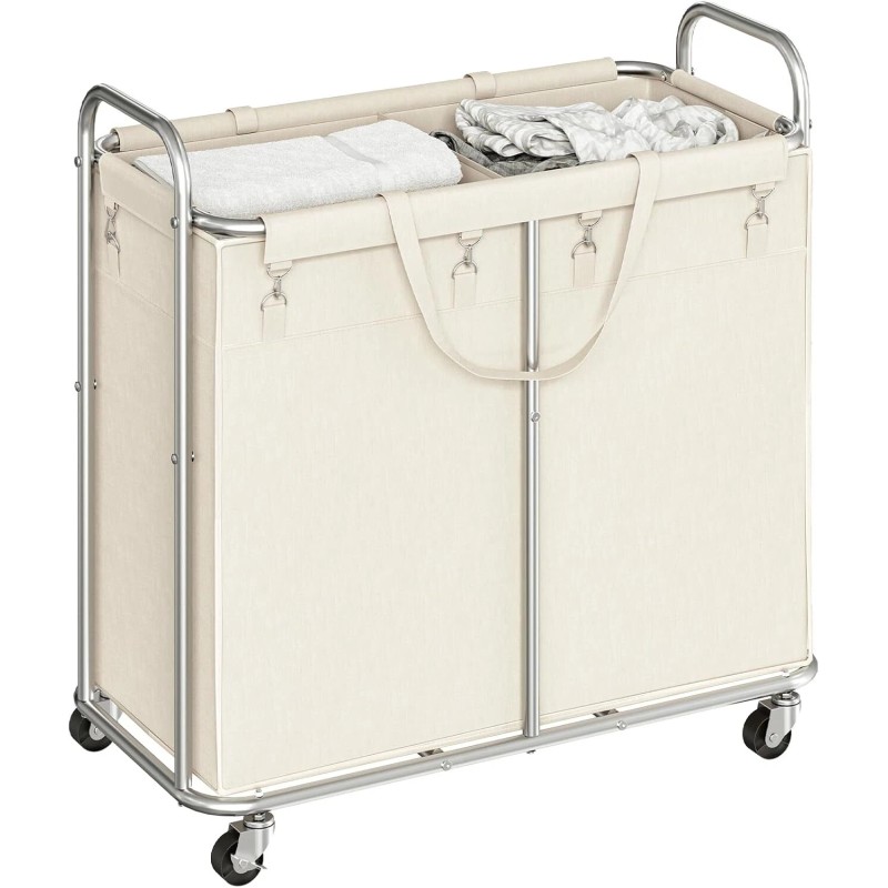 HOOBRO Laundry Basket with Wheels 2-Section Rolling Laundry Hamper Laundry