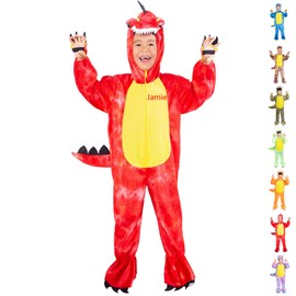 DearSun Child's T-Rex Dinosaur Costume Dinosaur Costume for Kids Fancy Dress Costume Hooded Romper Jumpsuit (XS/90, Red)