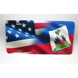 DIGIART INTERNATIONAL HAITI HAITIAN AMERICAN FLAG DRAPEAU DE HAÏTI Metal Novelty Car License Plate Tag