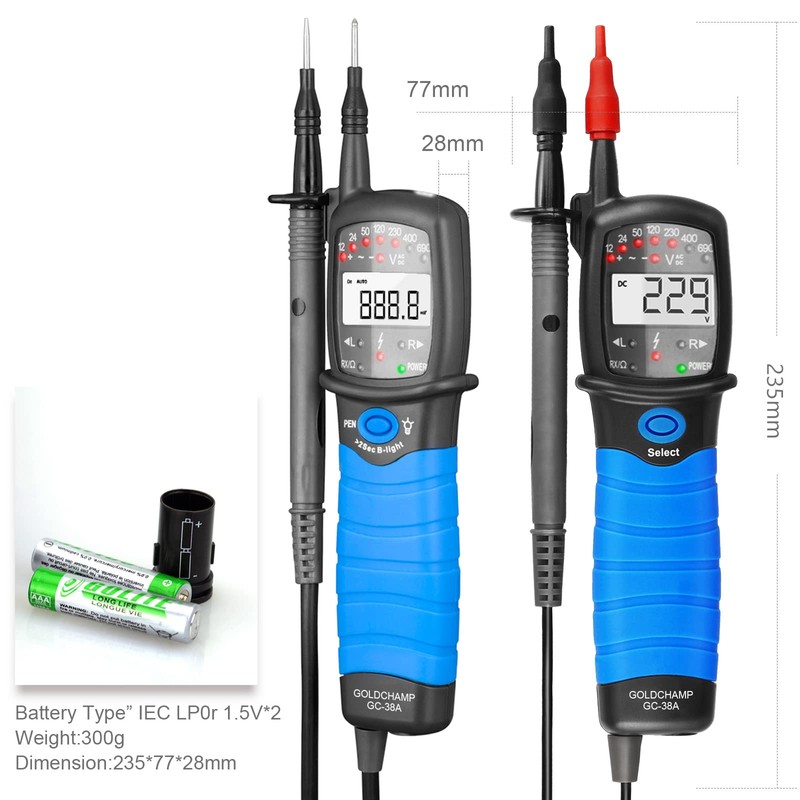Voltage Tester, Continuity Tester, GOLDCHAMP 12V-690V AC/DC Voltage Tester, Phase