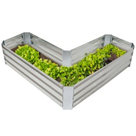 Sunnydaze 47.25" W Galvanized Steel L-Shaped Raised Garden Bed - for Vegetables and Plants - 67.3 Gal Soil Capacity - Silver
