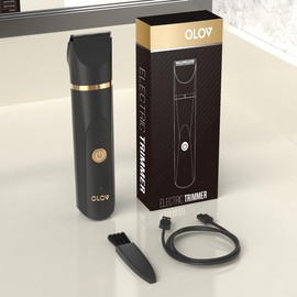 OLOV Electric Body Hair Trimmer-Groin Hair Trimmer, Ball Trimmer for Men - Replaceable Ceramic Blade Heads,USB Recharge,Waterproof Male Hygiene Razor Safe Quick Gifts Cordless Gentle Trimming Fast Trimming:_Elite Black (With dock and nose hair trimmer)