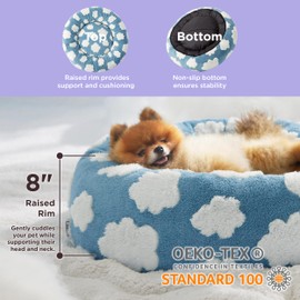 Lesure Donut Small Dog Bed - Round Cat Beds for Indoor Cats Calming Pet Beds, Cute Modern Beds with Jacquard Shaggy Plush & Anti Slip Bottom, 23 Inch, Blue