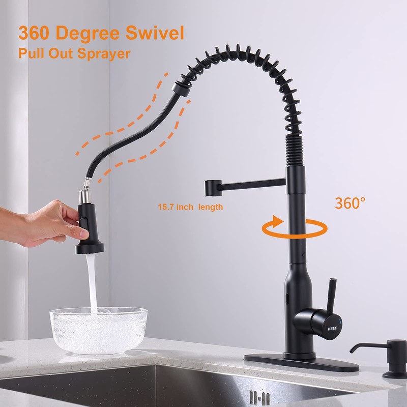 Black Touchless Kitchen Faucet ， KEER Smart Motion Sensor Hands