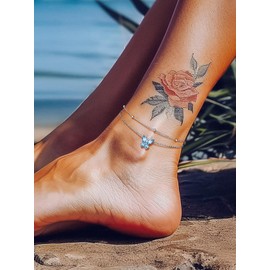 Richsteel Bling Butterfly Birthstone Anklets Layered Beaded Ankle Bracelets for Women, Silver 12 Month Zirconia Colors Foot Chain Summer Beach Jewelry with Gift Box