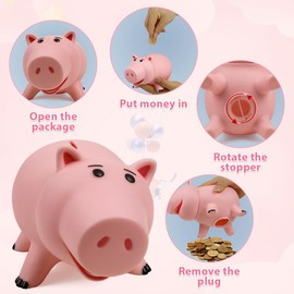 PHOCAS Piggy Bank, Cute Pink Plastic Coin Bank for Girls and Boys, Unbreakable Pig Money Bank for Xmas Christmas Birthday Gift