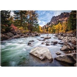 Fine Art Canvas Teton River Rush Canvas Wall Decor by Artist Michael Broom for Living Room, Bedroom, Bathroom, Kitchen, Office, Bar, Dining & Guest Room - Ready to Hang - 32 in x 24 in
