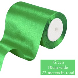 4 Inch Wide Green Ribbon 22m,10cm Green Satin Ribbon Fabric Large Solid Satin Ribbon,Polyester Ribbon for Gift Wapping,Door,Chair,Window,Wedding Car,St Patrick Day Decoration