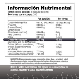 Citrato de Magnesio 500mg | Uno al día | 200 Cápsulas de Fácil Absorción | CITRAMAG S&V | Sin Gluten y Sin OMG