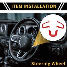 REPAIROCK 1 Set Steering Wheel Cover Trims for Jeep Wrangler JL JLU 18-24 for Jeep Gladiator JT 2 Door 4 Door Steering Wheel Panel Decor Sticker ABS Red