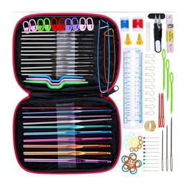 Crochet Hooks Set Colorful Ergonomic Handle Portable Metal Knitting Needles with Storage Bag for Craft Toy Making