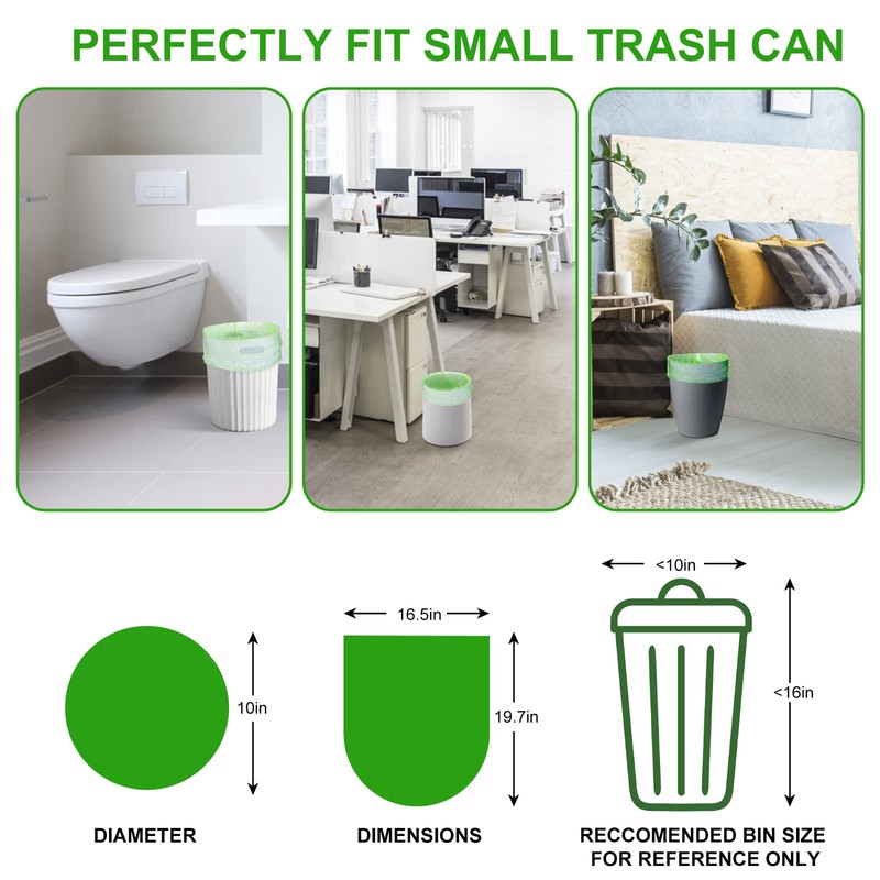 Small Trash Bags 2-2.6 Gallon Plant Starch Based, Inwaysin 200