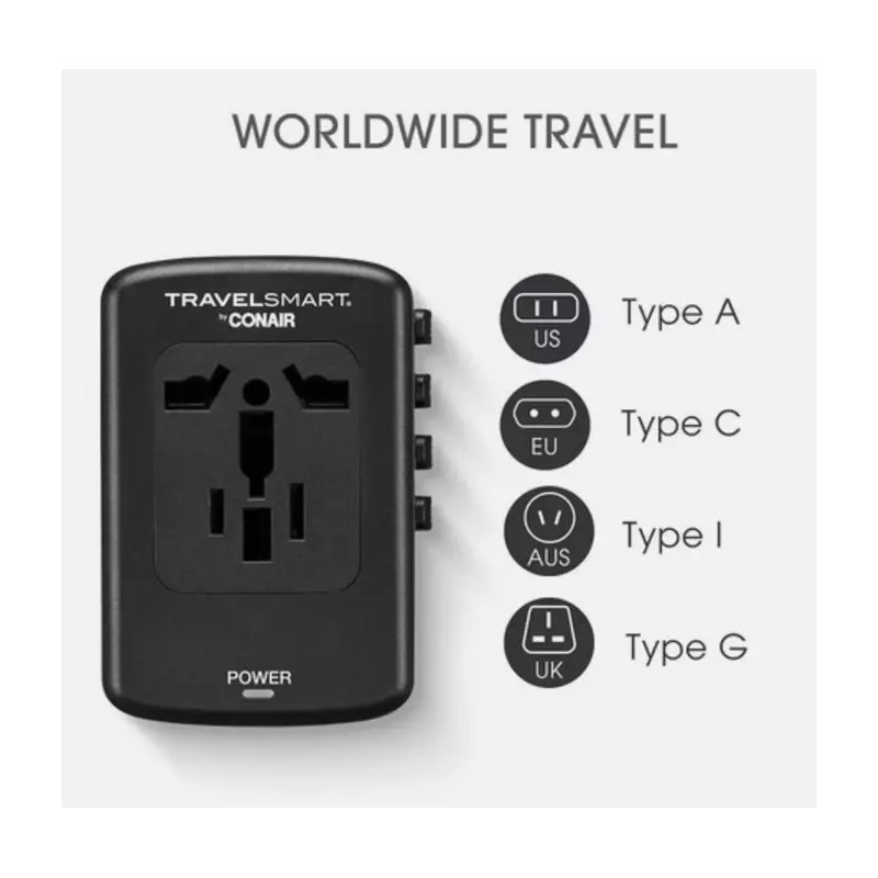 Conair Travel Smart Quick Charge All-in-One Adapter 4 USB-A ports